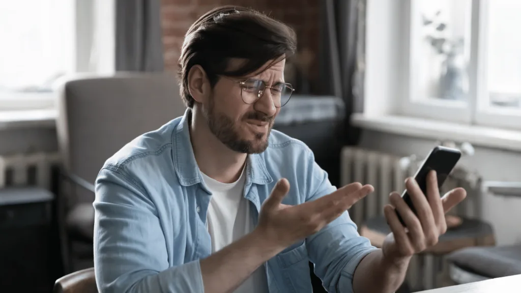 Frustrated customer speaking to customer support