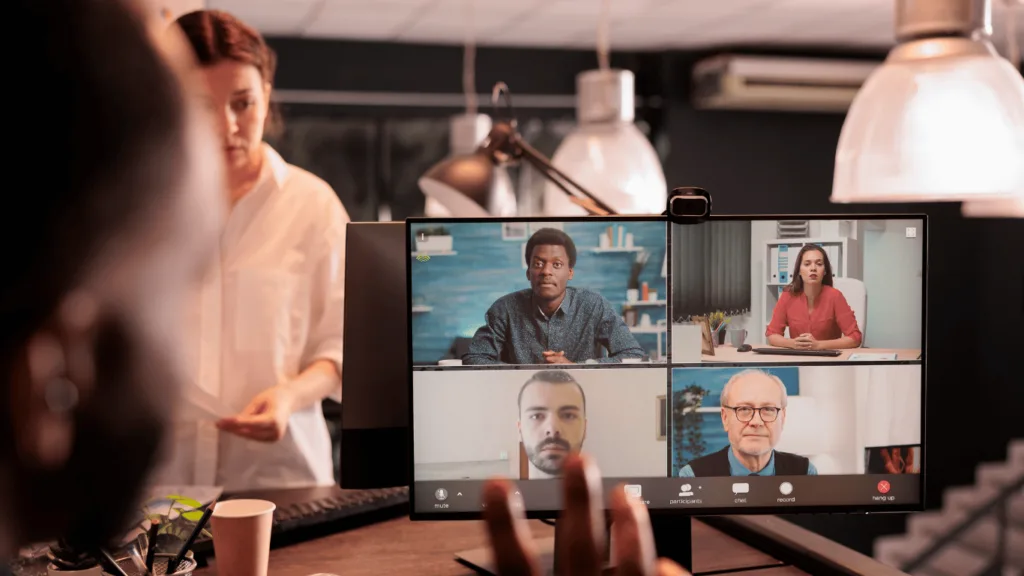 Remote team members having a meeting