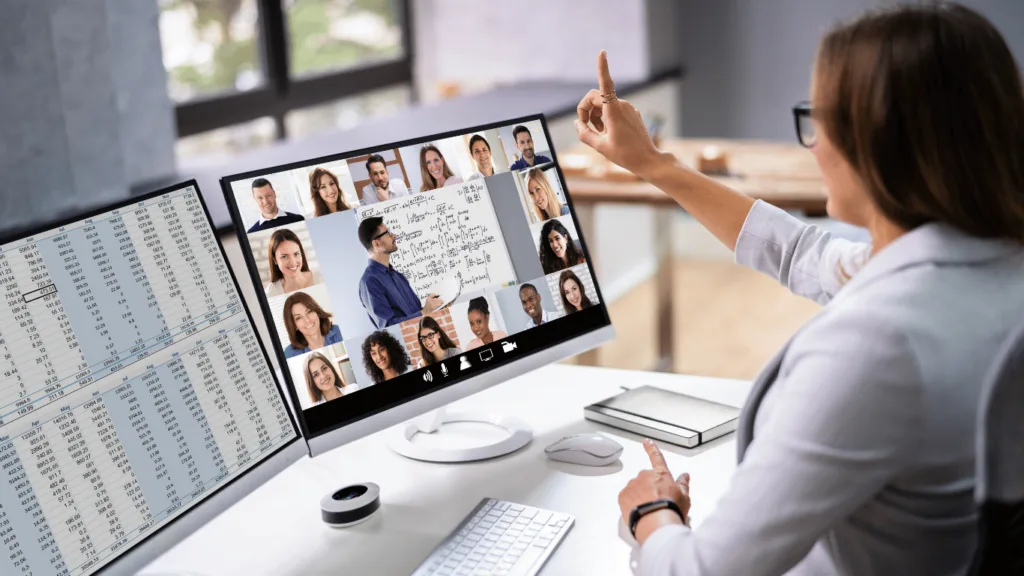 Remote team members playing virtual games together
