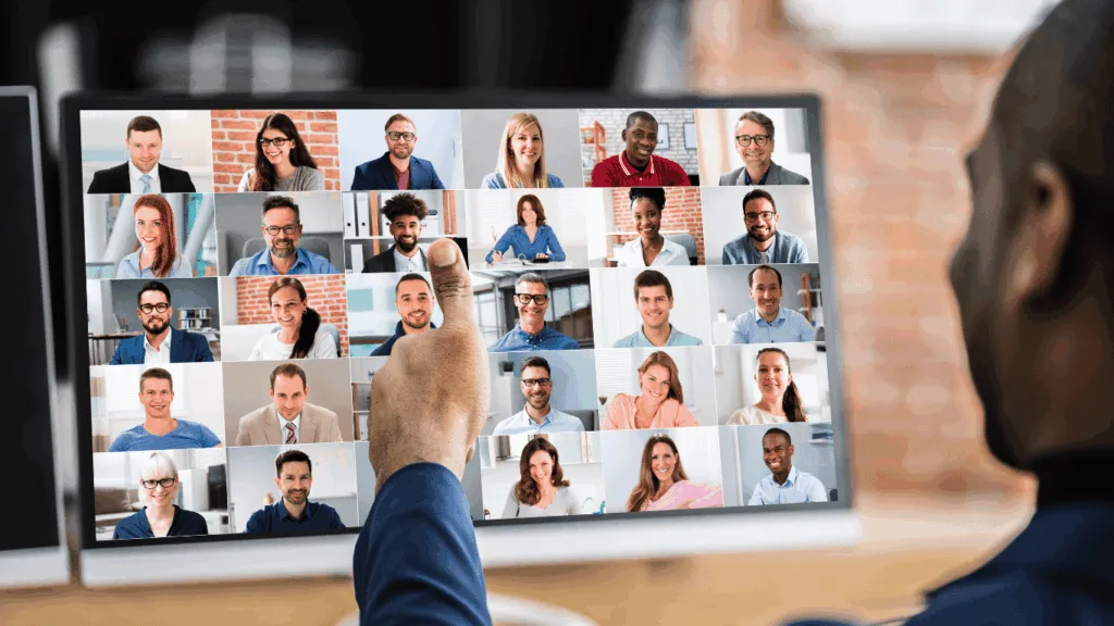 Large virtual team in a video conference call 