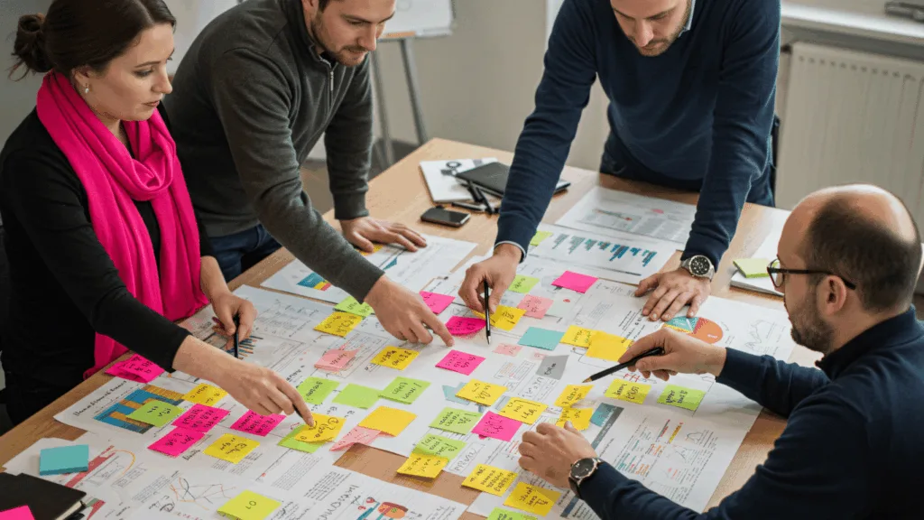 A group of executives brainstorming guidelines for remote work