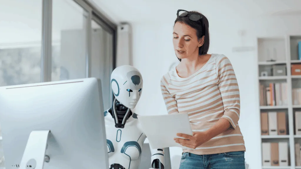 AI and human customer support agent working together to deliver customer satisfaction