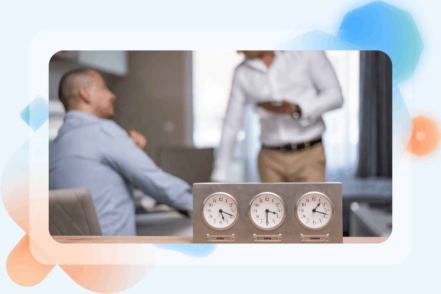 Office showing different timezones to serve clients 24/7