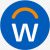 Blue circular logo with a white 'W' and an orange curved arc above it.